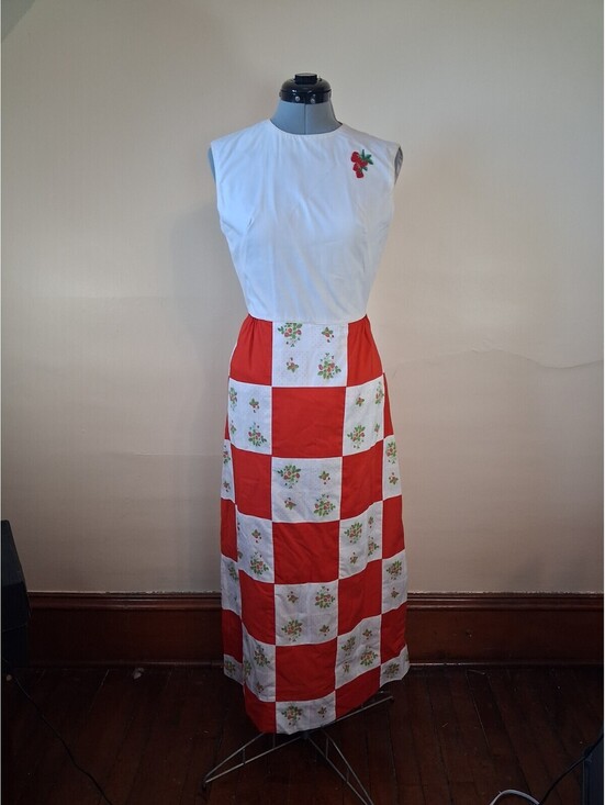 Dresses & Skirts - 1970s Vintage Dress, Strawberry Checkered Sun Dress, Maxi Patchwork Dress Sz S